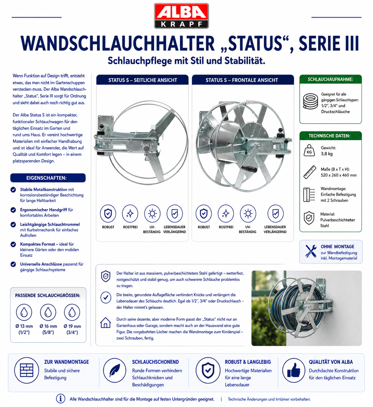Alba Wandschlauchhalter"Status"Serie III