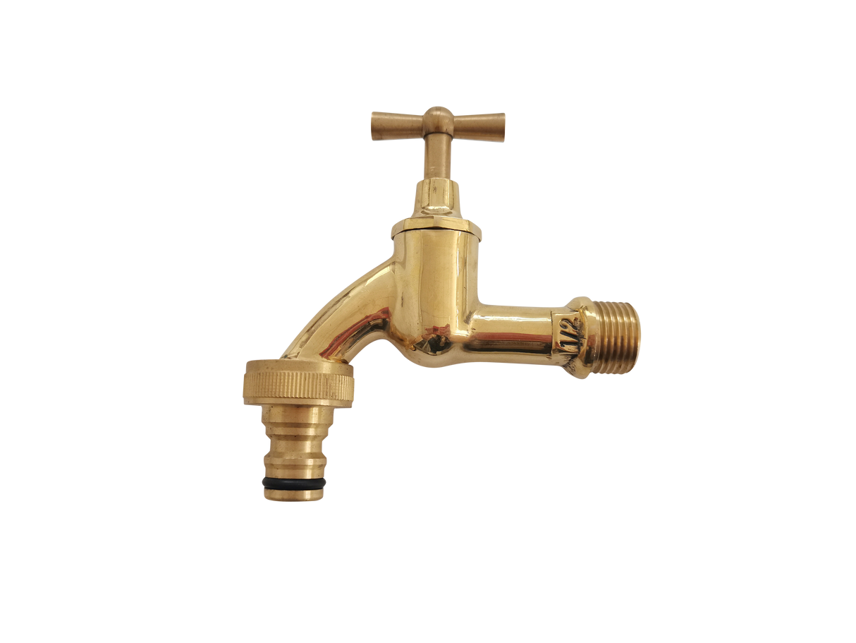 Aurexis Auslaufventil 1/2", Messing poliert, mit Click-Stecker oder vernickelt Tülle