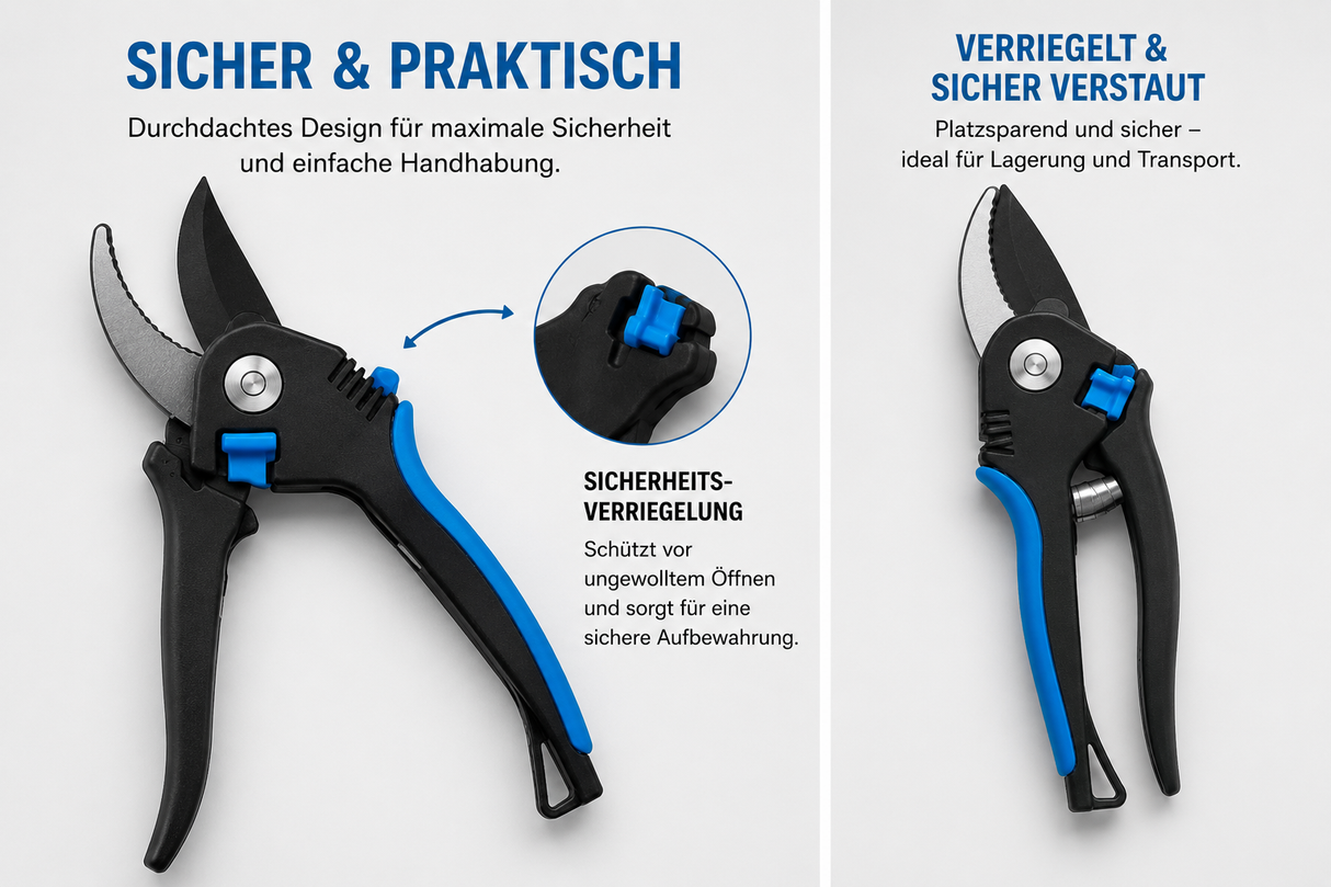 Gartenschere schwarz/blau mit Feststeller