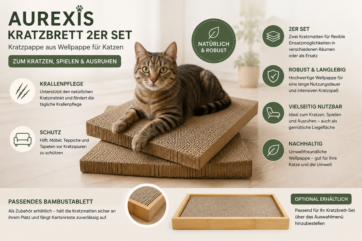 AUREXIS Kratzbrett Pappe Katzen "Scharfe Kralle" 2er 60x40cm o. 40x30cm o. Tablett
