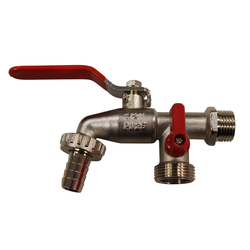 Duo Doppelanschluss Messing Wasserhahn 1/2" Zapfventil 3/4", Kugelauslaufhahn mit 2 Abgängen