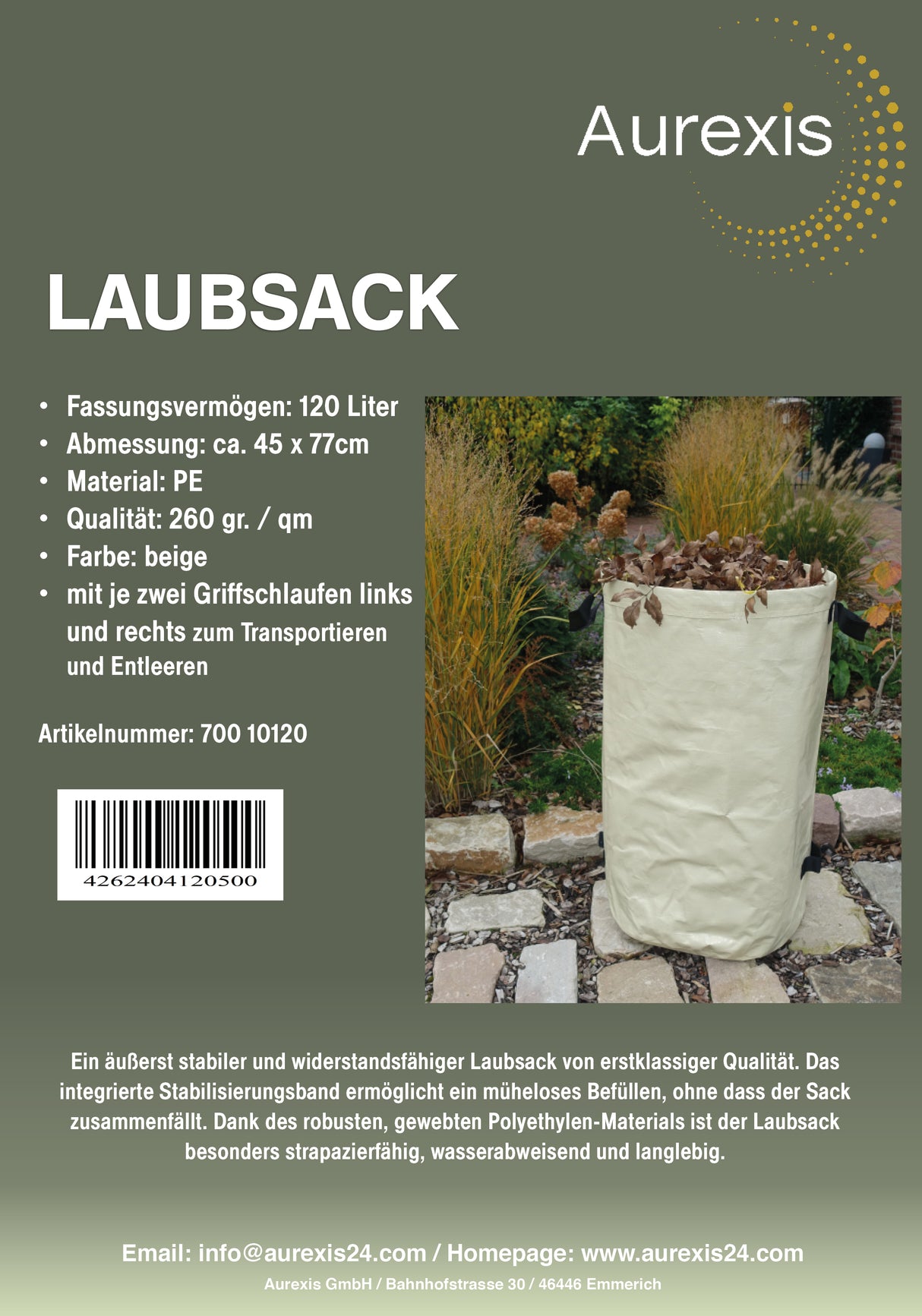 Aurexis Laubsack mit Schlaufen beige