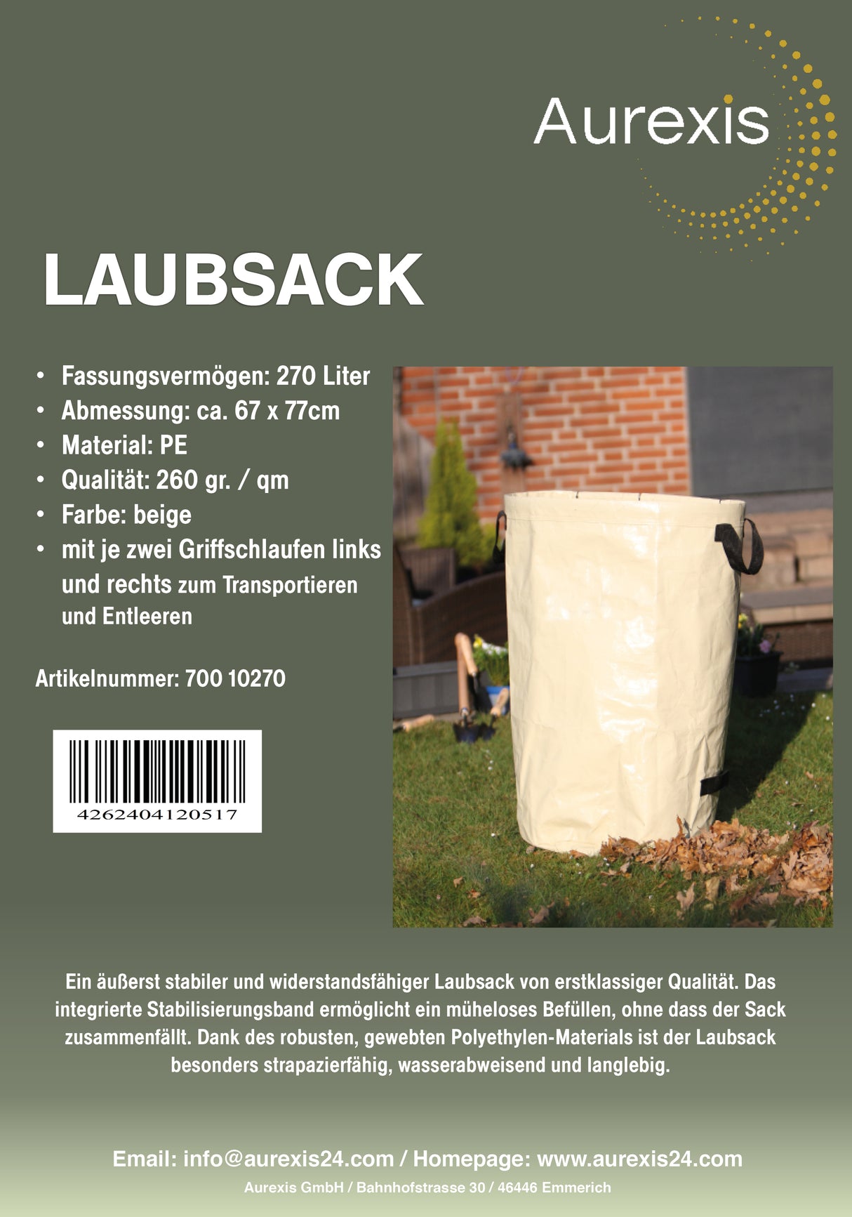 Aurexis Laubsack mit Schlaufen Inlay