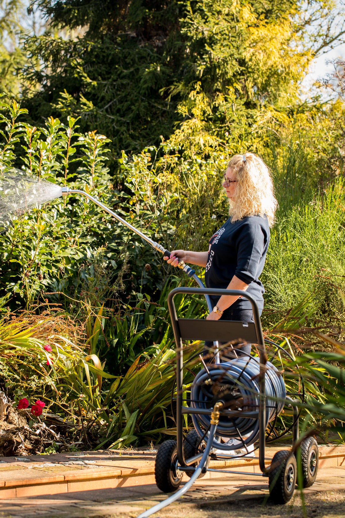 Aurexis Stahl anthrazit 4-rädriger Schlauchwagen 3/4" Anschluss