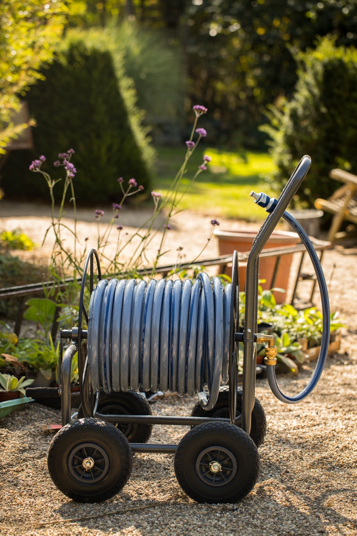 Aurexis Stahl anthrazit 4-rädriger Schlauchwagen 3/4" Anschluss