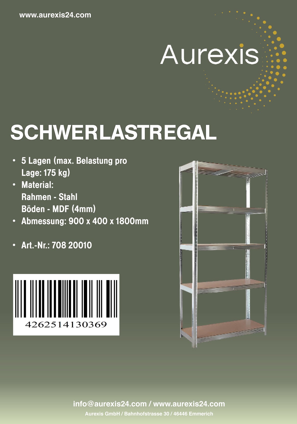 Schwerlastregal, 900x400x1800cm, 875kg