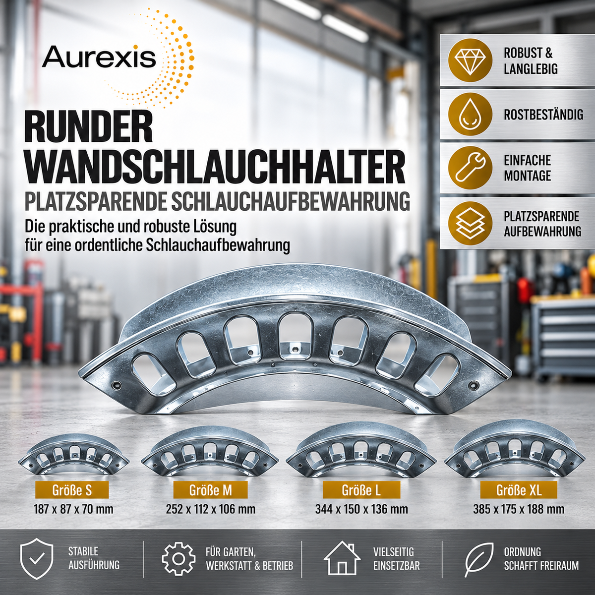 Aurexis Wandschlauchhalter Aluminium Rund