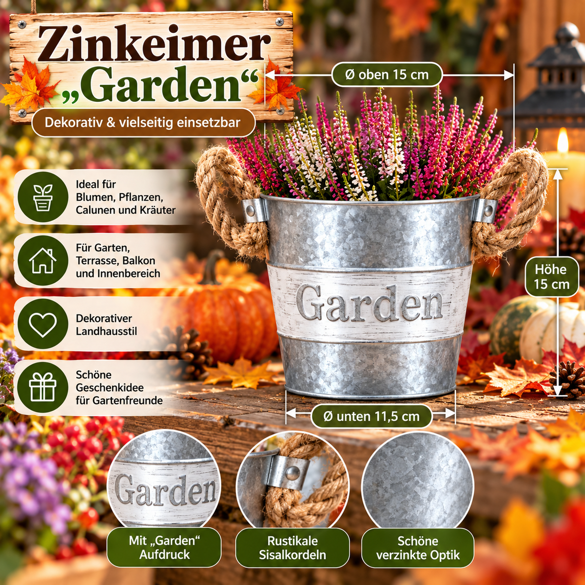 Aurexis Deko Zinneimer "Garden"