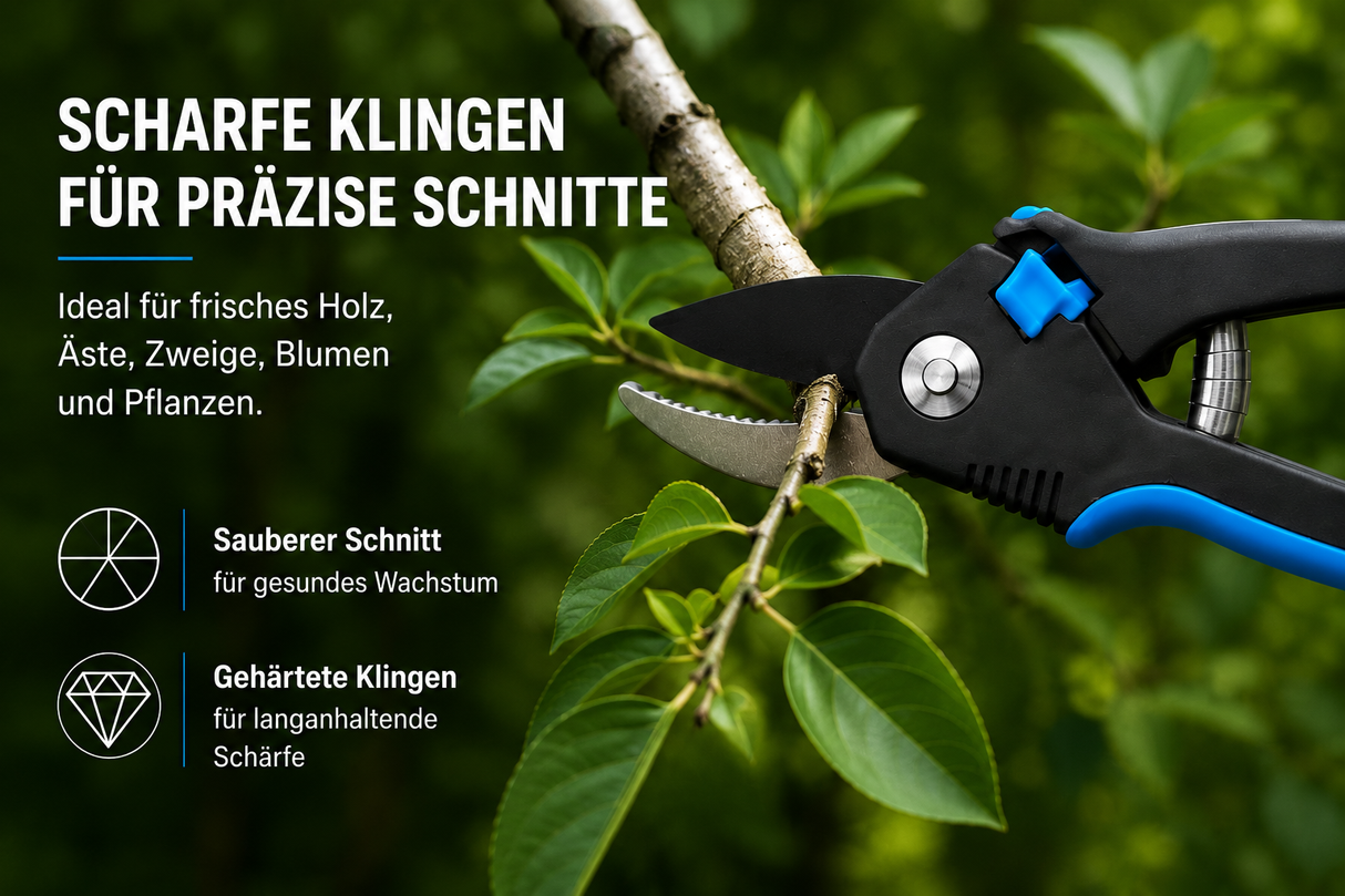 Gartenschere schwarz/blau mit Feststeller