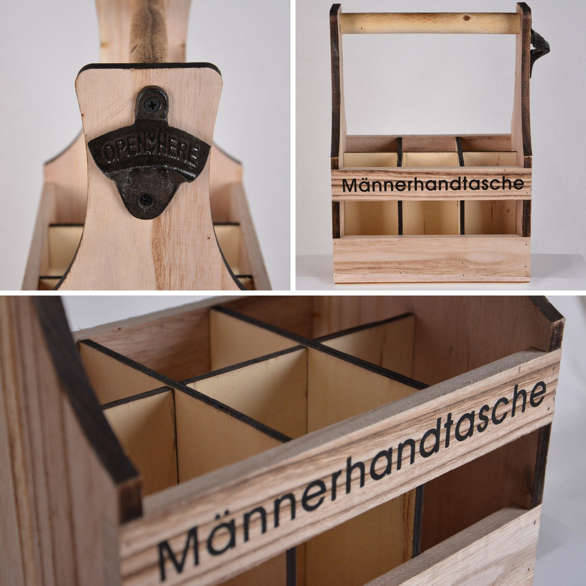 Aurexis Männerhandtasche Bier Flaschenträger 6 Flaschen Holz Flaschenhalter