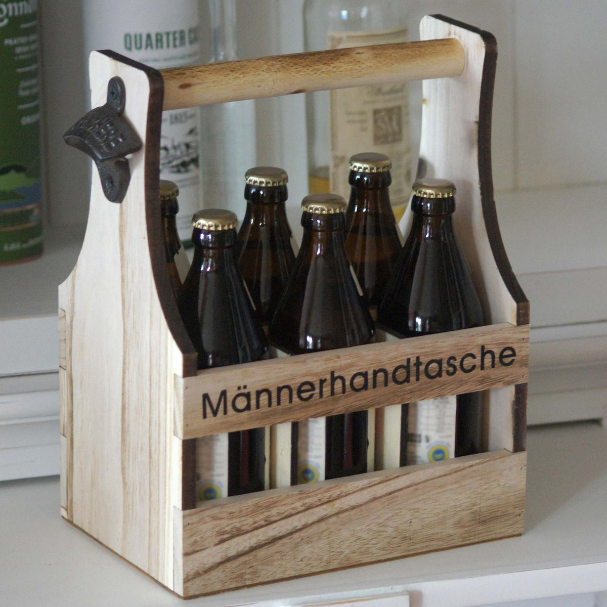 Aurexis Männerhandtasche Bier Flaschenträger 6 Flaschen Holz Flaschenhalter