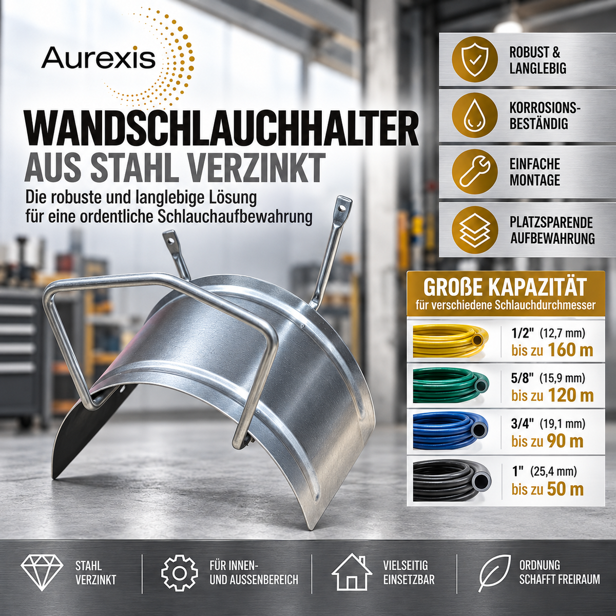 Aurexis Wandschlauchhalter Stahl verzinkt