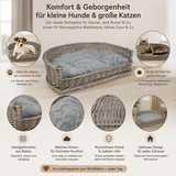 AUREXIS Hundekorb Haustierkorb grau washed mit Kissen mittel Hunde Schlafplatz