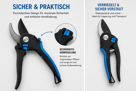 Gartenschere schwarz/blau mit Feststeller