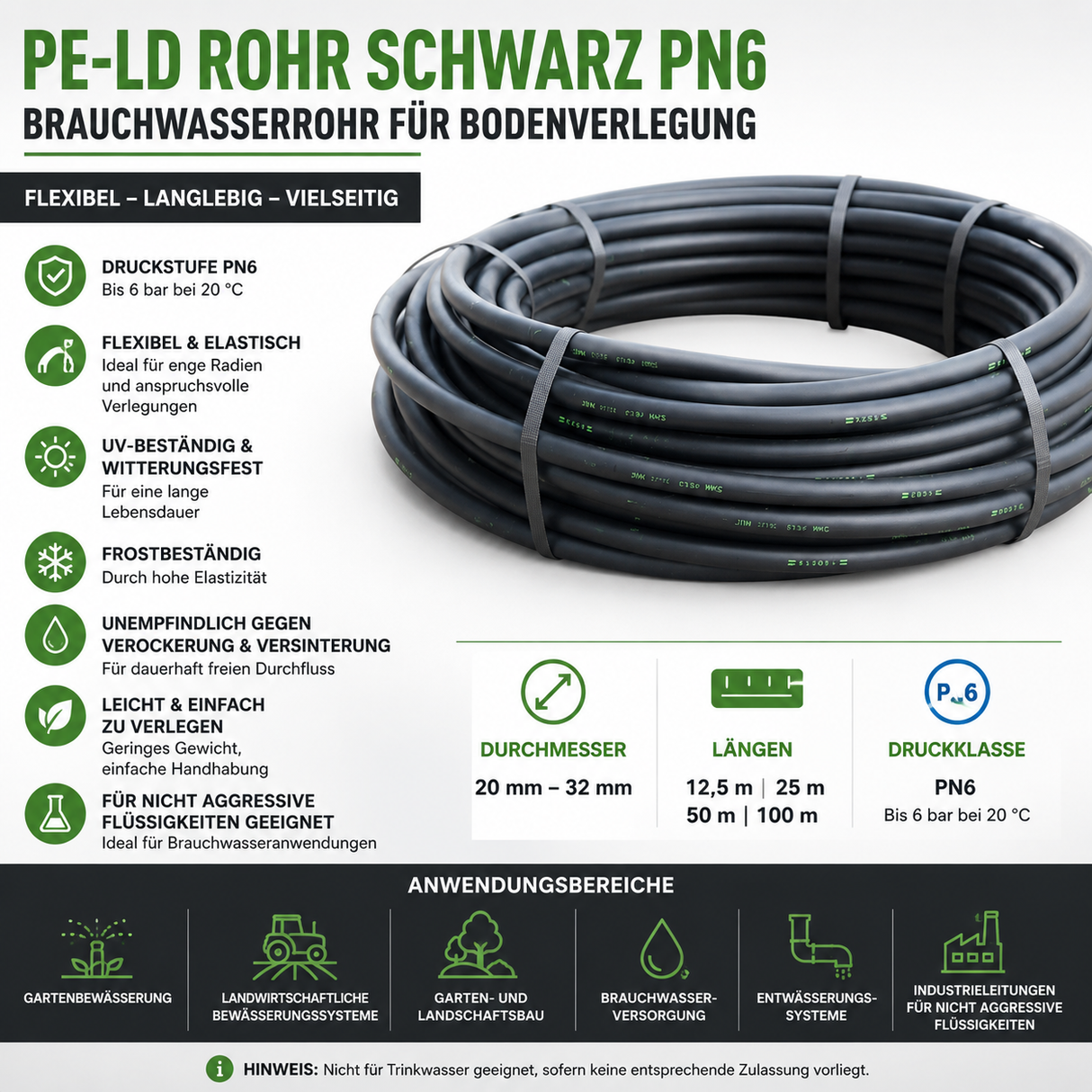 PE-LD Rohr schwarz PN6
