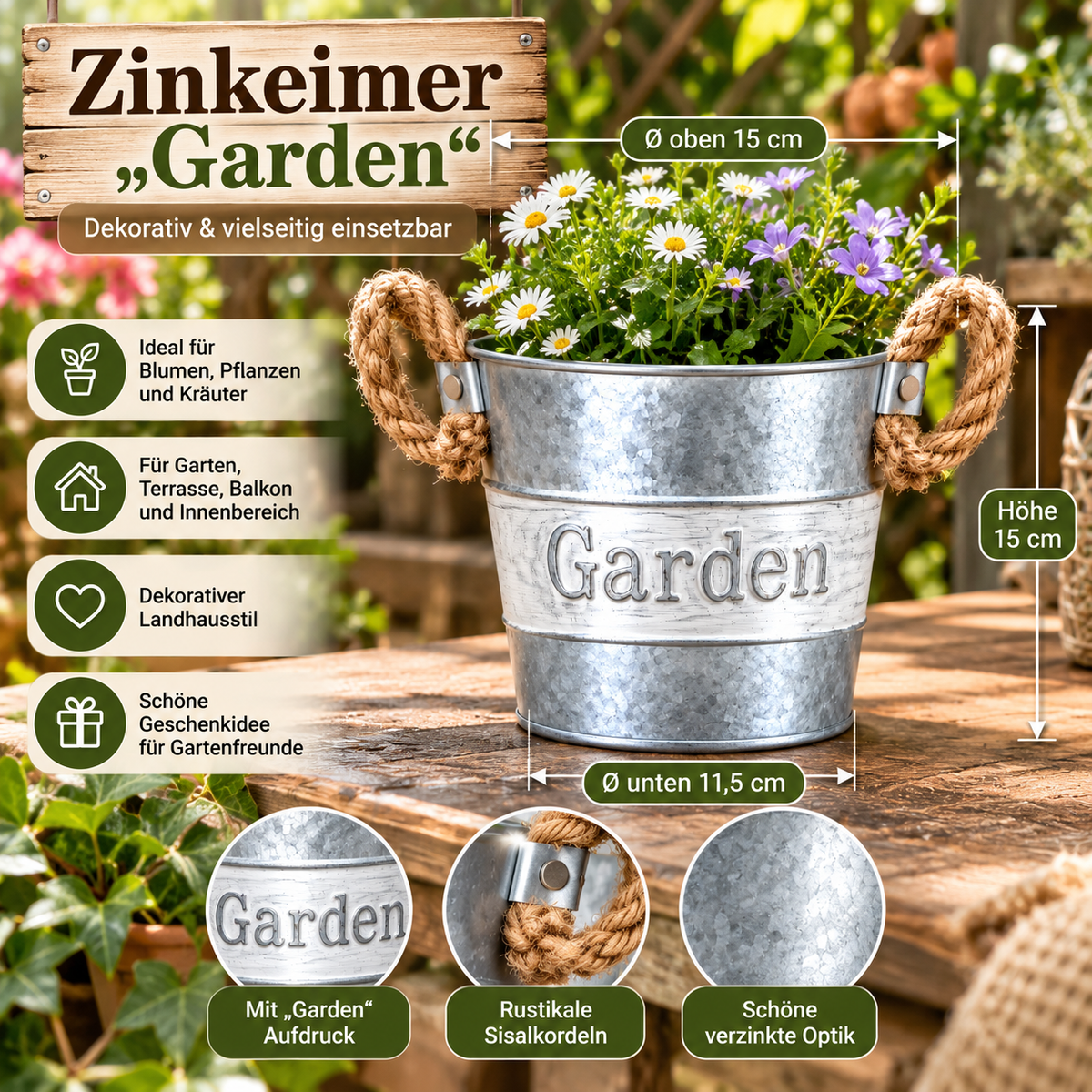 Aurexis Deko Zinneimer "Garden"