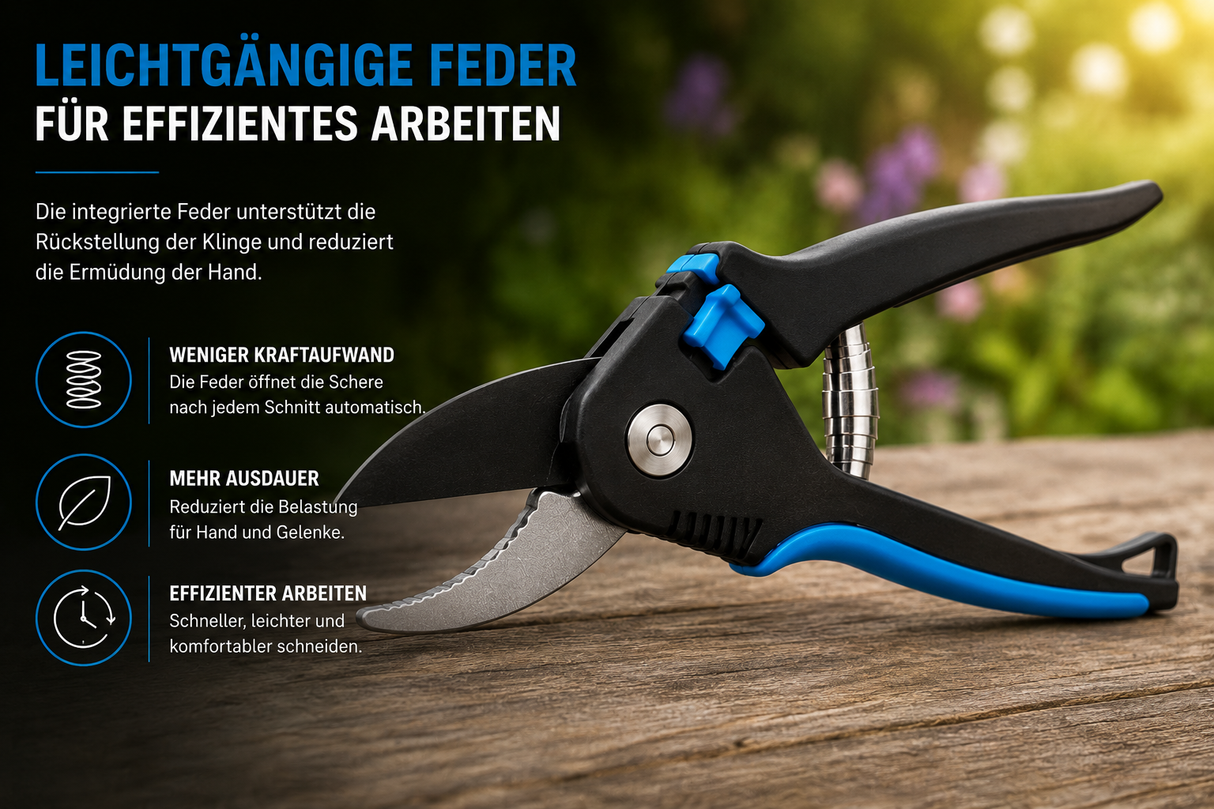 Gartenschere schwarz/blau mit Feststeller