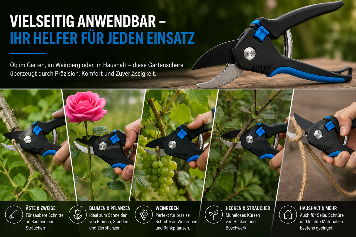 Gartenschere schwarz/blau mit Feststeller