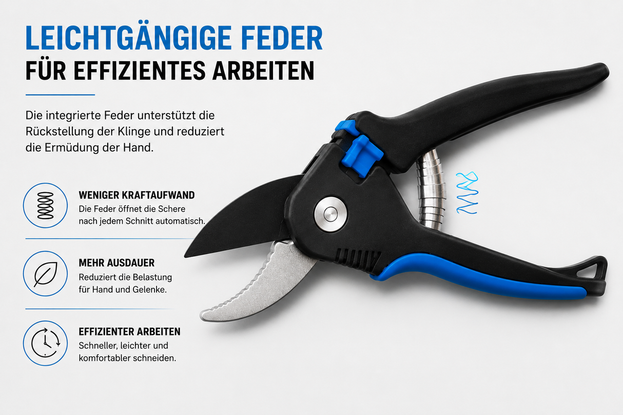 Gartenschere schwarz/blau mit Feststeller