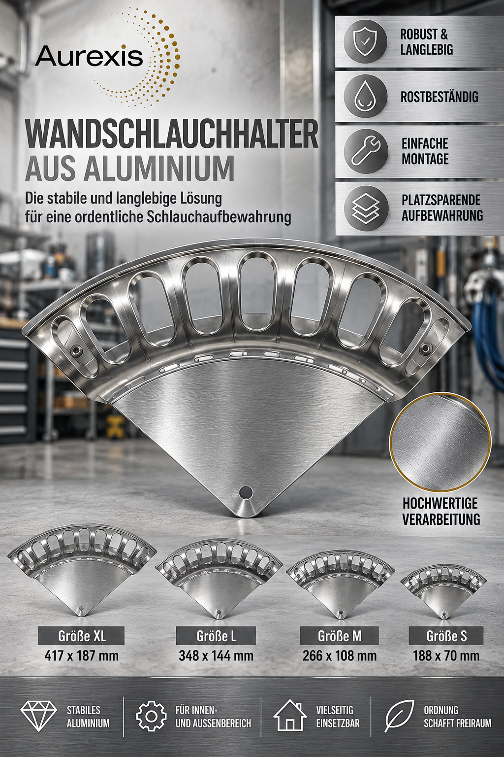 Aurexis Wandschlauchhalter Aluminium