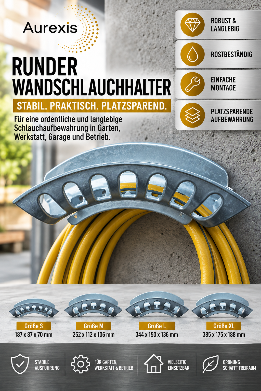 Aurexis Wandschlauchhalter Aluminium Rund
