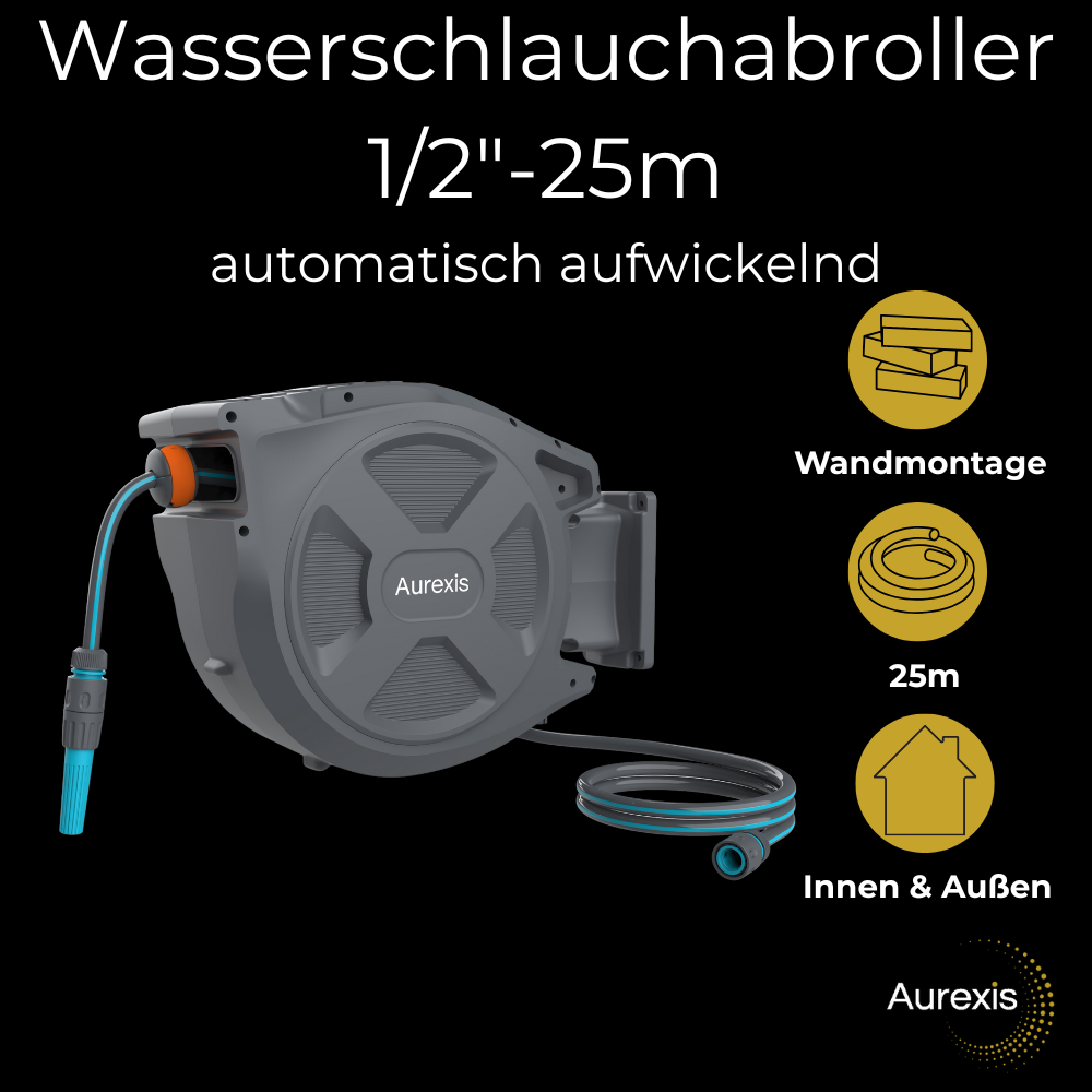 Aurexis Druckluftschlauch-Aufroller 15 M – 3/8 Zoll, Automatischer Rückzug, Wandmontage, 10 Bar Aurexis Druckluftschlauch-Aufroller 15 M – 3/8 Zoll, Automatischer Rückzug, Wandmontage, 10 Bar